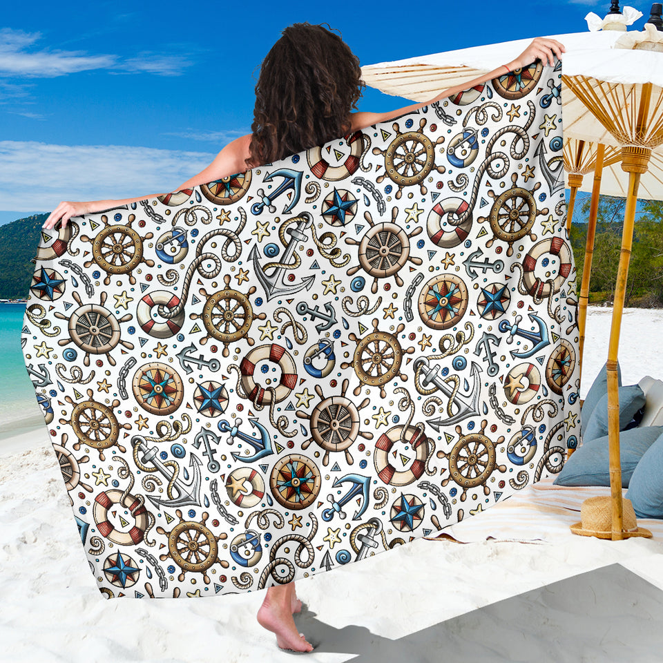 Cute Nautical Steering Wheel Anchor Pattern Sarong