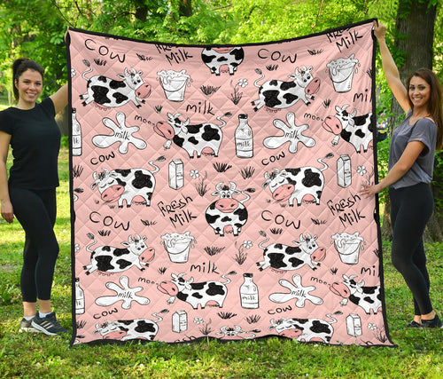 Cows Milk Product Pink Background Premium Quilt