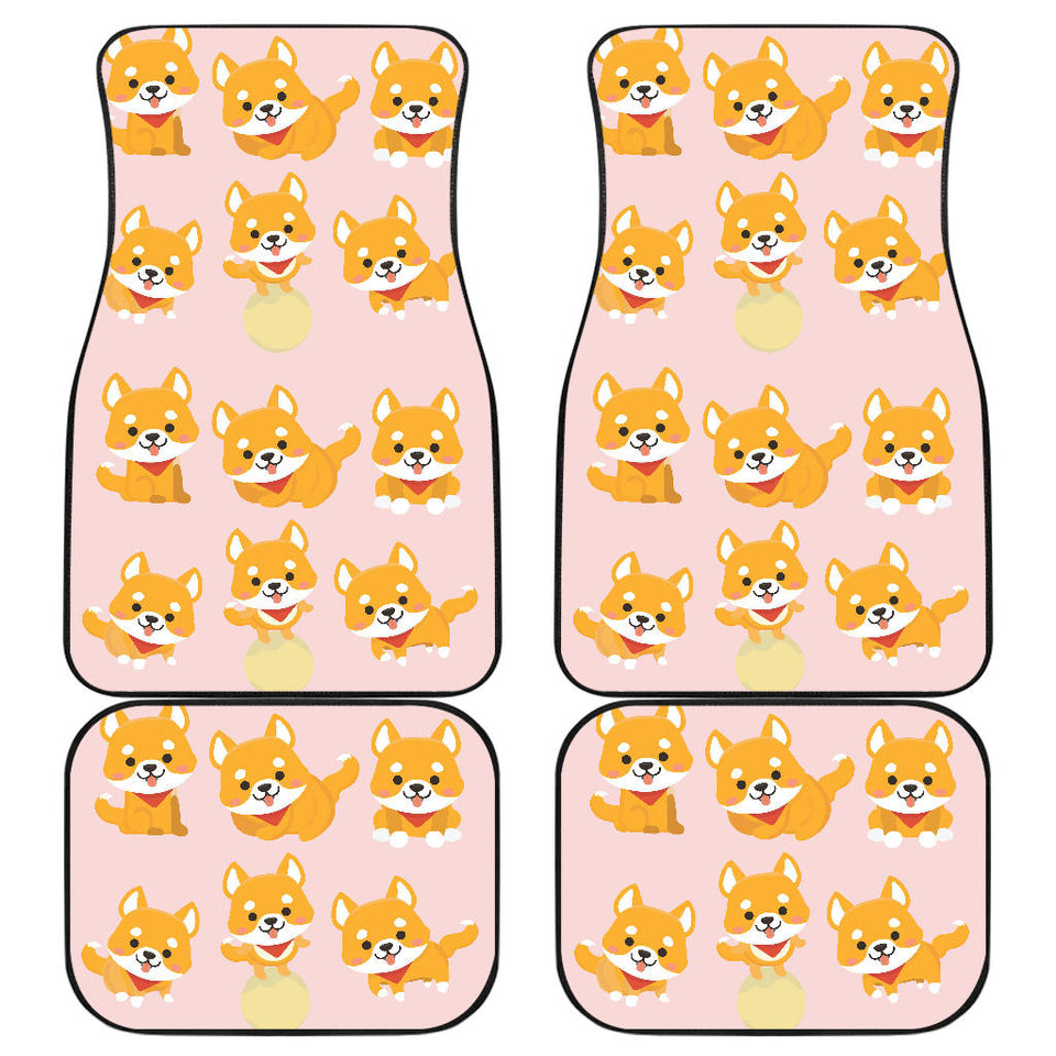 Cute Shiba Inu Dog Pattern  Front And Back Car Mats