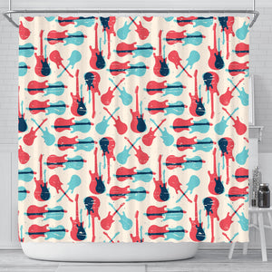 Red Blue Guitar Pattern Shower Curtain Fulfilled In US