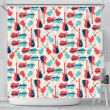 Red Blue Guitar Pattern Shower Curtain Fulfilled In US