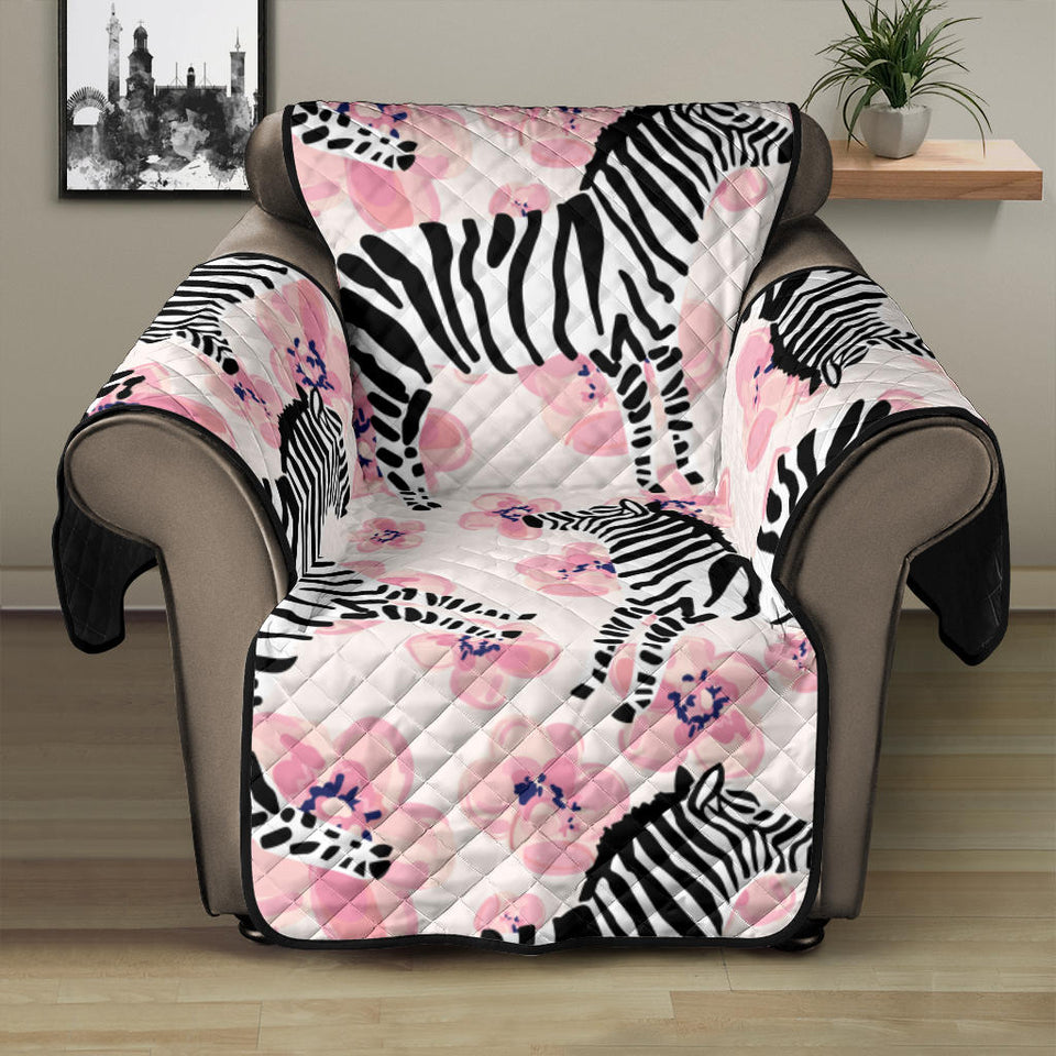 Zebra pink flower background Recliner Cover Protector