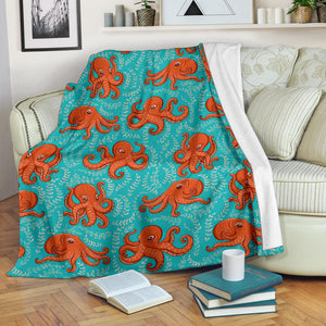 Octopus Turquoise Background Premium Blanket