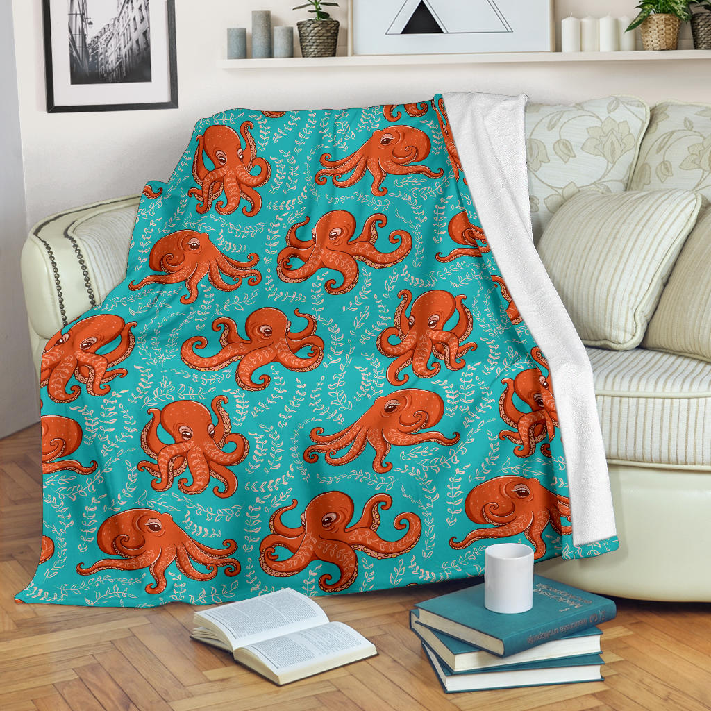 Octopus Turquoise Background Premium Blanket