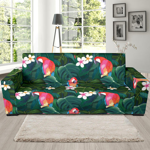 Parrot Palm Tree Leaves Flower Hibiscus Pattern Sofa Slipcover