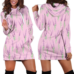 Lavender Pattern Pink Background Women'S Hoodie Dress