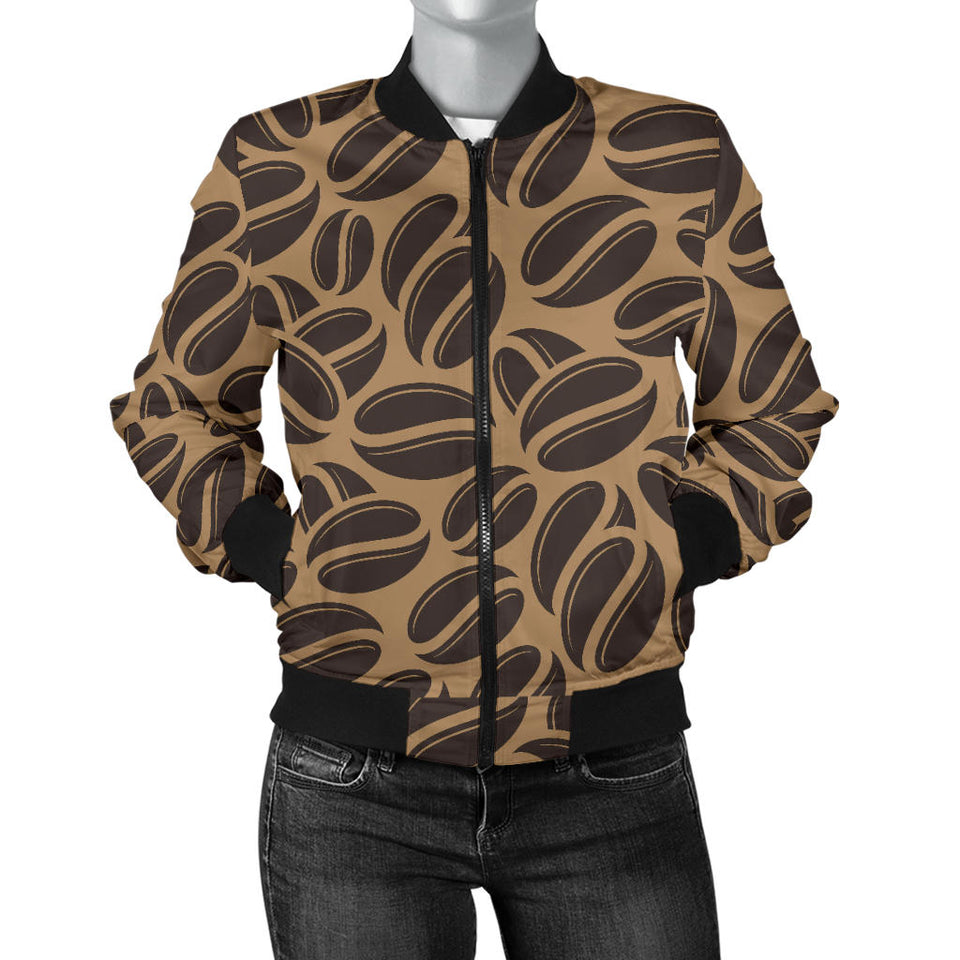 Coffee Bean On Brown Background Women'S Bomber Jacket