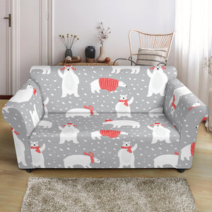 Cute Polar Bear Christmas Snow Pattern Loveseat Couch Slipcover