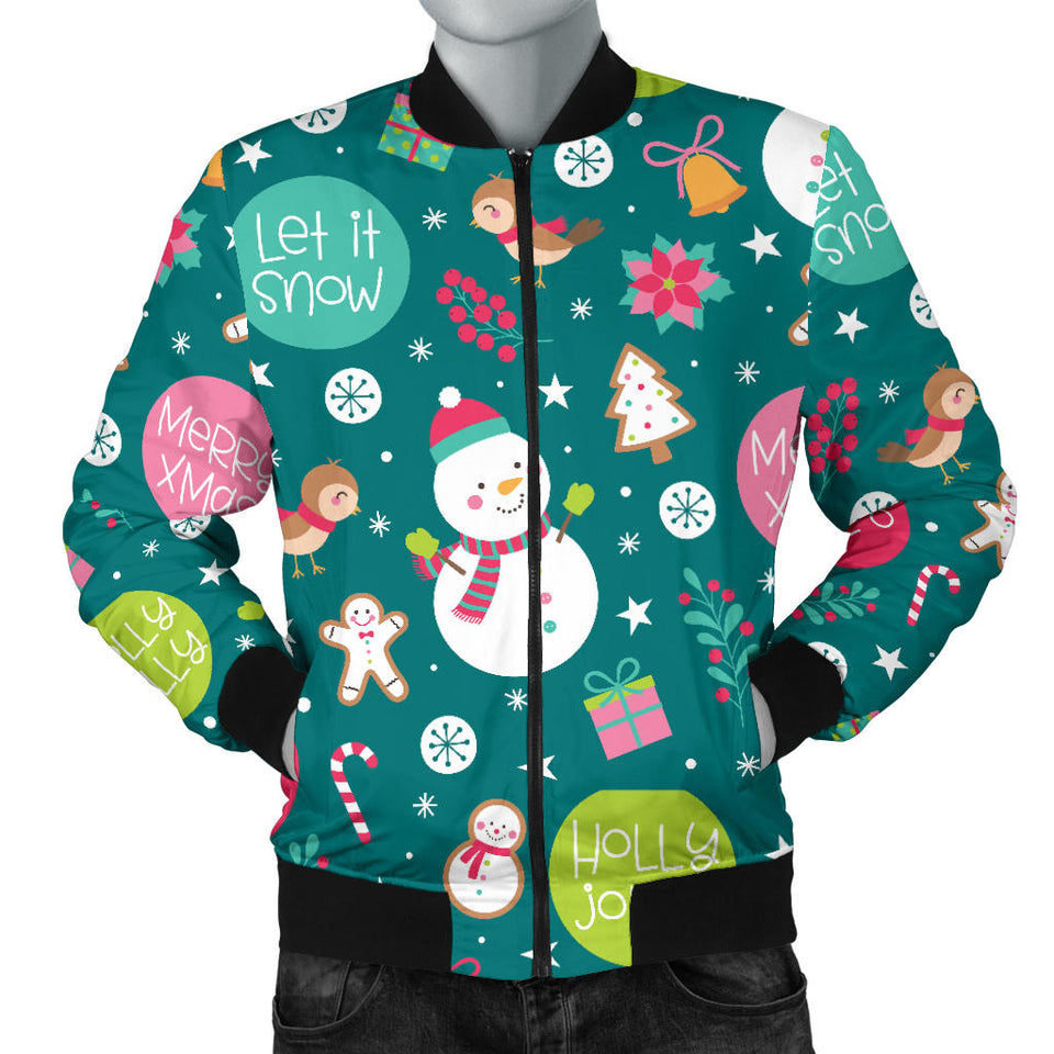 Snowman Bird Decorative Elements Christmas Pattern Men'S Bomber Jacket