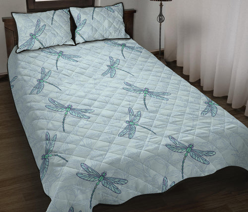 Dragonfly pattern blue background Quilt Bed Set