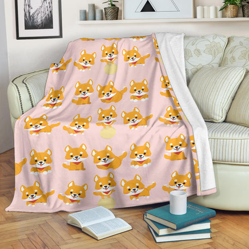 Cute Shiba Inu Dog Pattern  Premium Blanket