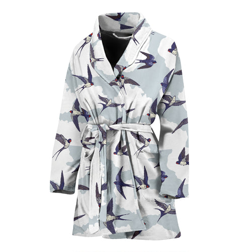 Swallow Pattern Print Design 05 Women's Bathrobe