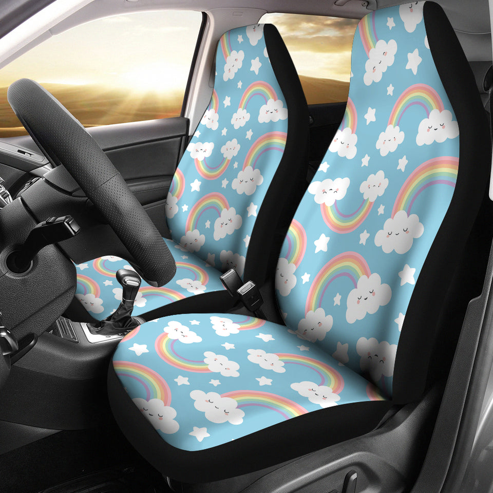 Cute Rainbow Clound Star Pattern Blue Background  Universal Fit Car Seat Covers