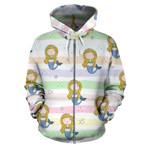 Cute Hand Drawn Mermaid Zip Up Hoodie