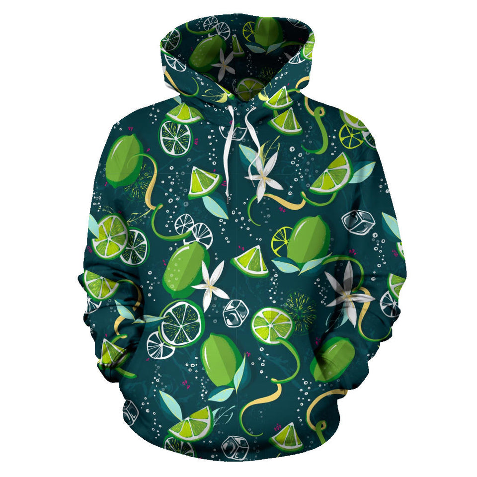 Lime Ice Flower Pattern Men Women Pullover Hoodie