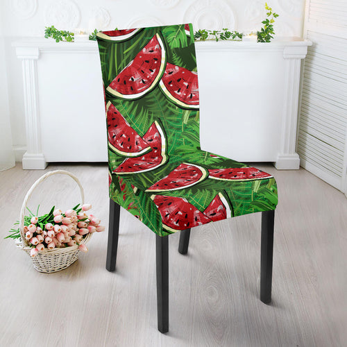 Watermelons Tropical Palm Leaves Pattern Background Dining Chair Slipcover