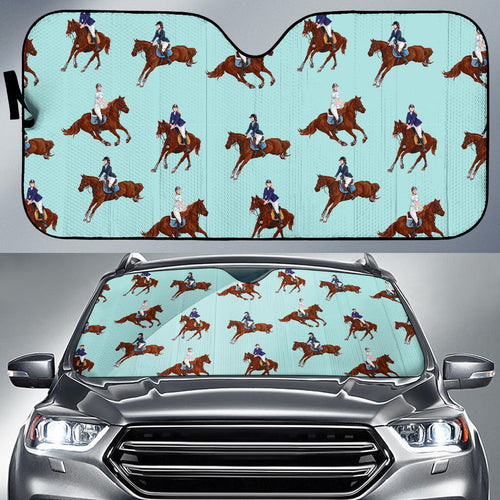 Horses Running Horses Rider Pattern Car Sun Shade