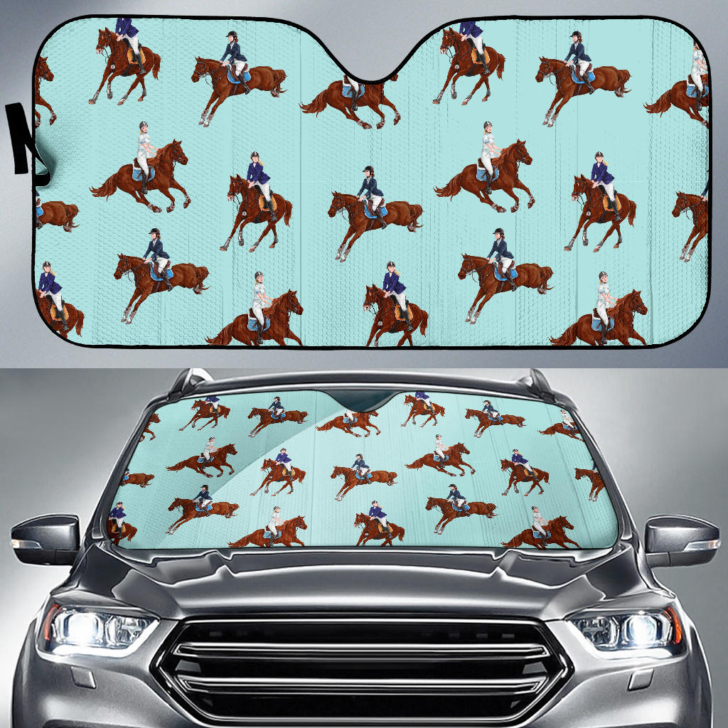 Horses Running Horses Rider Pattern Car Sun Shade