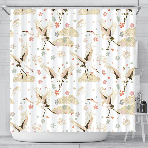 Beautiful Japanese Cranes Pattern Shower Curtain Fulfilled In US
