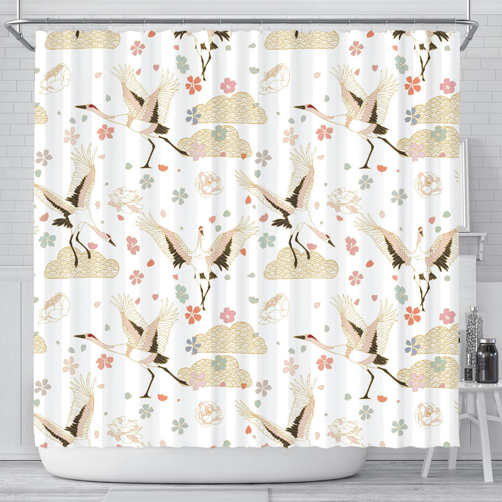 Beautiful Japanese Cranes Pattern Shower Curtain Fulfilled In US