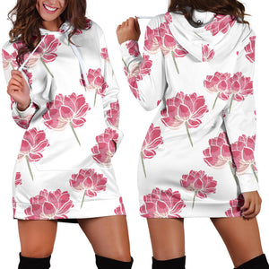 Pink Lotus Waterlily Pattern Women'S Hoodie Dress