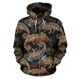 Chameleon Lizard Tropical Leaves Palm Tree Zip Up Hoodie