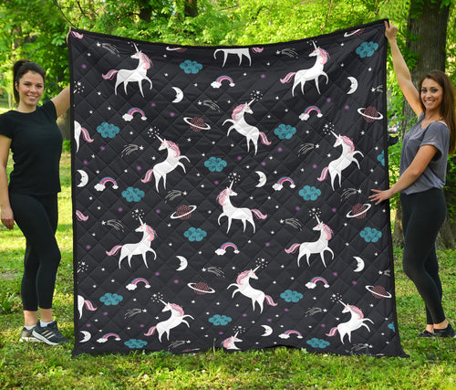 Unicorn Rainbows Moon Clound Star Pattern Premium Quilt