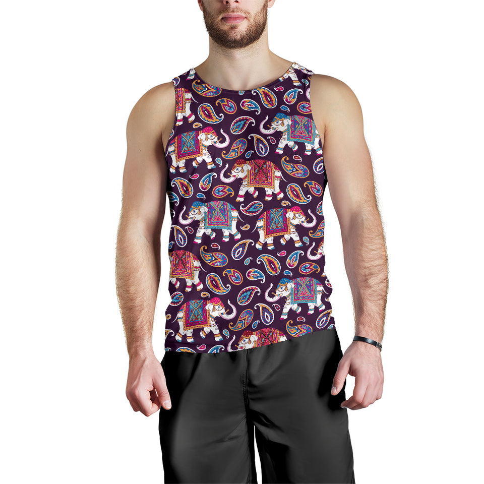 Elephant indian style ornament pattern Men Tank Top