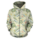 Hand Drawn Sea Turtle Fish Pattern Zip Up Hoodie