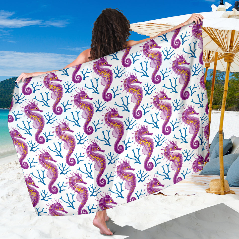 Purple Seahorse Blue Coral Pattern Sarong