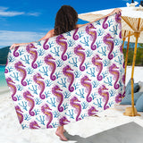 Purple Seahorse Blue Coral Pattern Sarong
