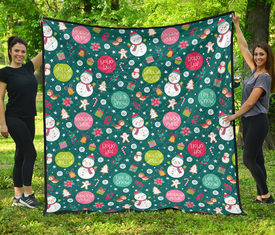 Snowman Bird Decorative Elements Christmas Pattern Premium Quilt