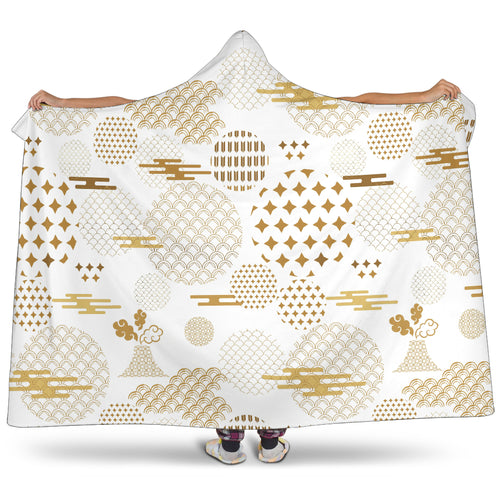Beautiful Gold Japanese Pattern Hooded Blanket