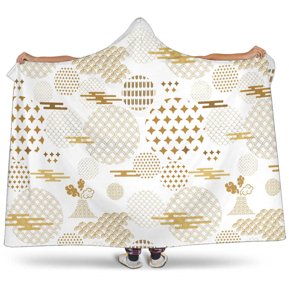 Beautiful Gold Japanese Pattern Hooded Blanket