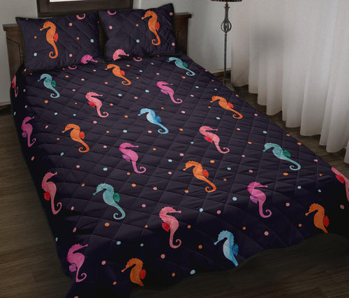 Watercolor colorful seahorse pattern Quilt Bed Set