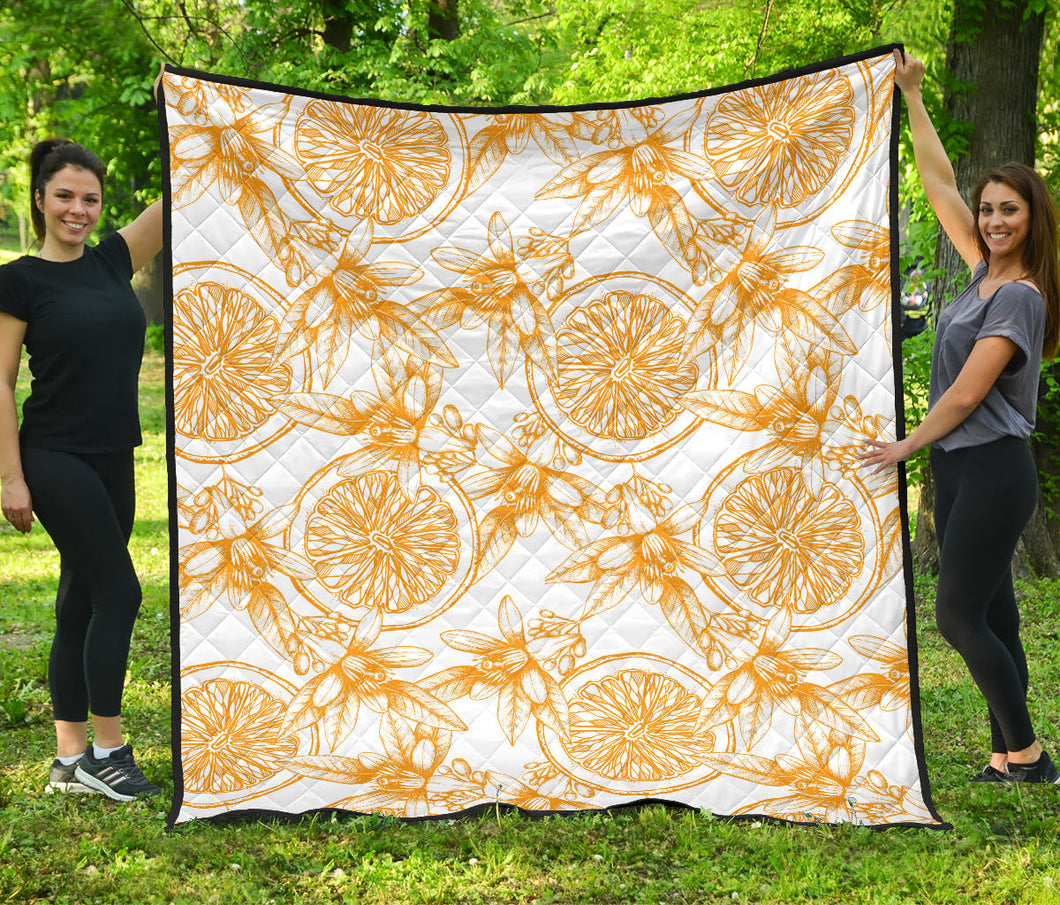 Hand Drawn Orange Fruit Pattern Premium Quilt