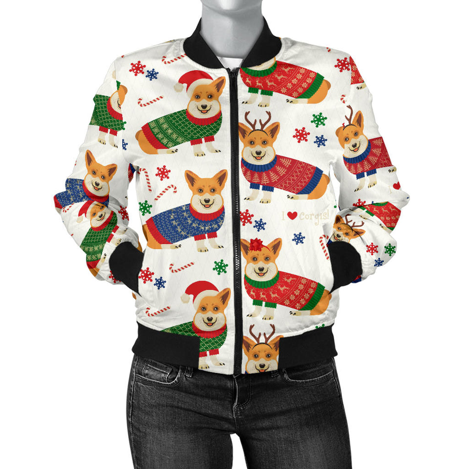 Corgi Christmas Pattern Women'S Bomber Jacket
