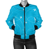 Airplane Destinations Blue Background Women'S Bomber Jacket