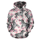 Zebra Pink Flower Background Men Women Pullover Hoodie