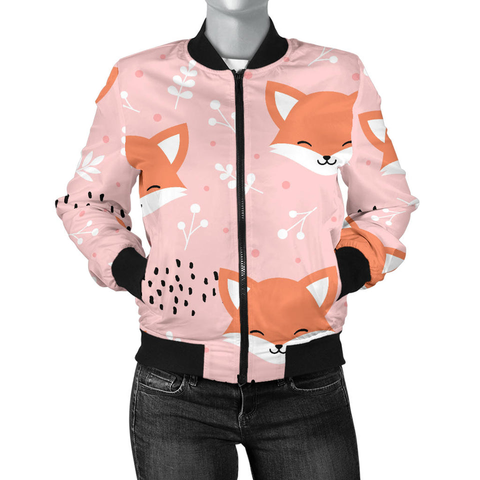 Cute Fox Pattern Pink Background Women'S Bomber Jacket