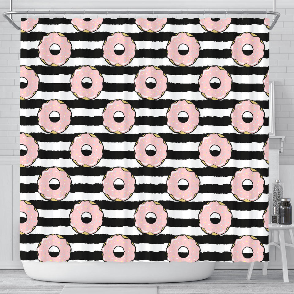 Donuts Pink Icing Striped Pattern Shower Curtain Fulfilled In US