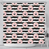 Donuts Pink Icing Striped Pattern Shower Curtain Fulfilled In US