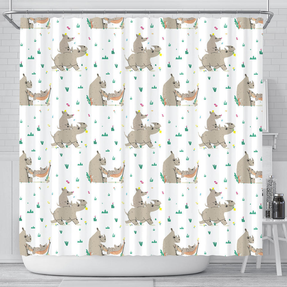 Cute Rhino Pattern Background Shower Curtain Fulfilled In US