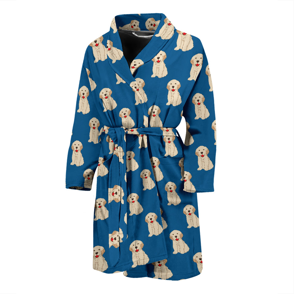 Golden Retriever Pattern Print Design 03 Men's Bathrobe