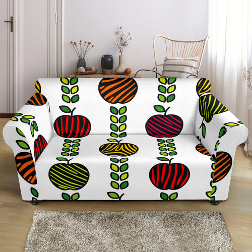 Colorful Apples Leave Zebra Stripe Loveseat Couch Slipcover