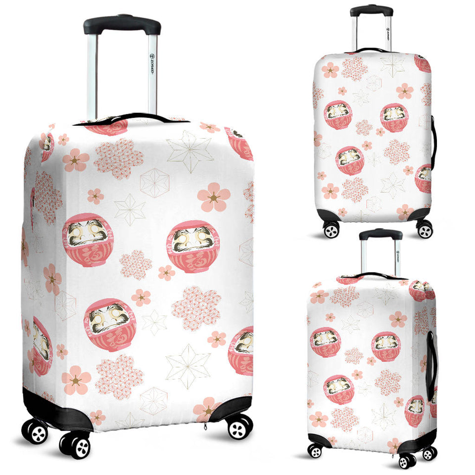 Daruma Japanese Wooden Doll Cherry Blossom Flower Pattern Luggage Covers