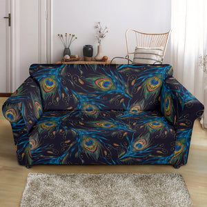 Beautiful Peacock Feather Pattern Loveseat Couch Slipcover