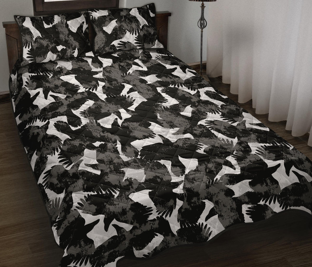 Crow illustration pattern Quilt Bed Set