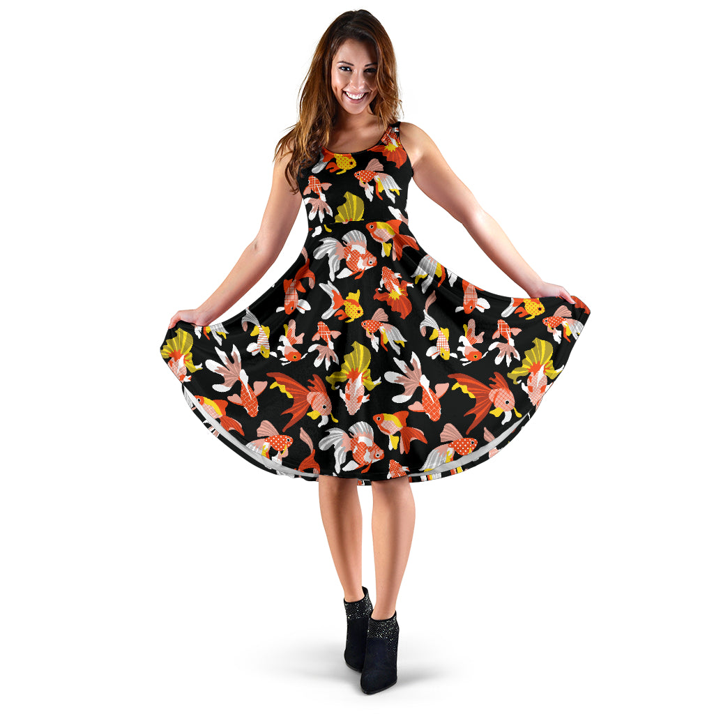 Goldfish Pattern Print Design 03 Sleeveless Midi Dress