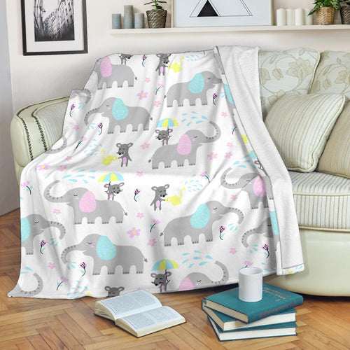 Cute Elephant Mouse Pattern Premium Blanket